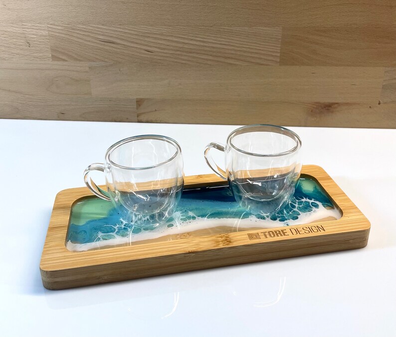 Tray, pocket emptier, small picture. Bamboo and epoxy resin. Sea decoration image 1