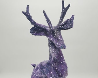 The Cosmic Hunt - OOAK Paper Mache Sculpture, Paper Mache Deer, Paper Mache Animal, Handmade, Hand Painted
