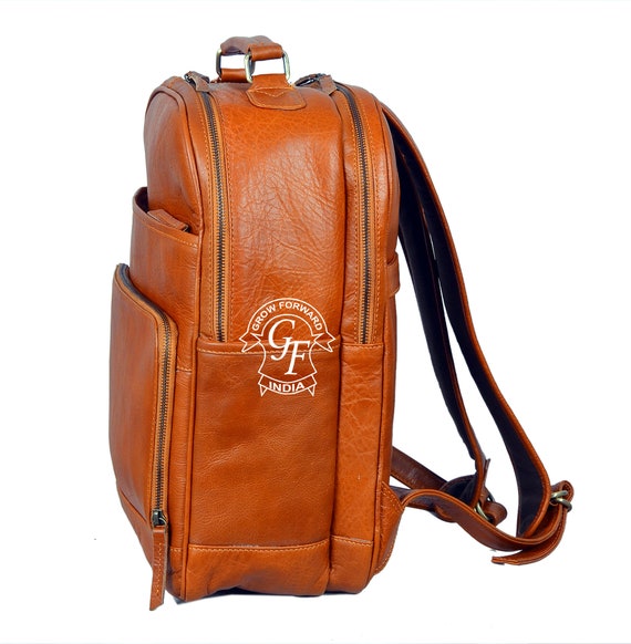 Handmade buffalo leather backpack with real brass hardware Handmade Buffalo Leather Backpack: Vintage Travel Rucksack  main image 3