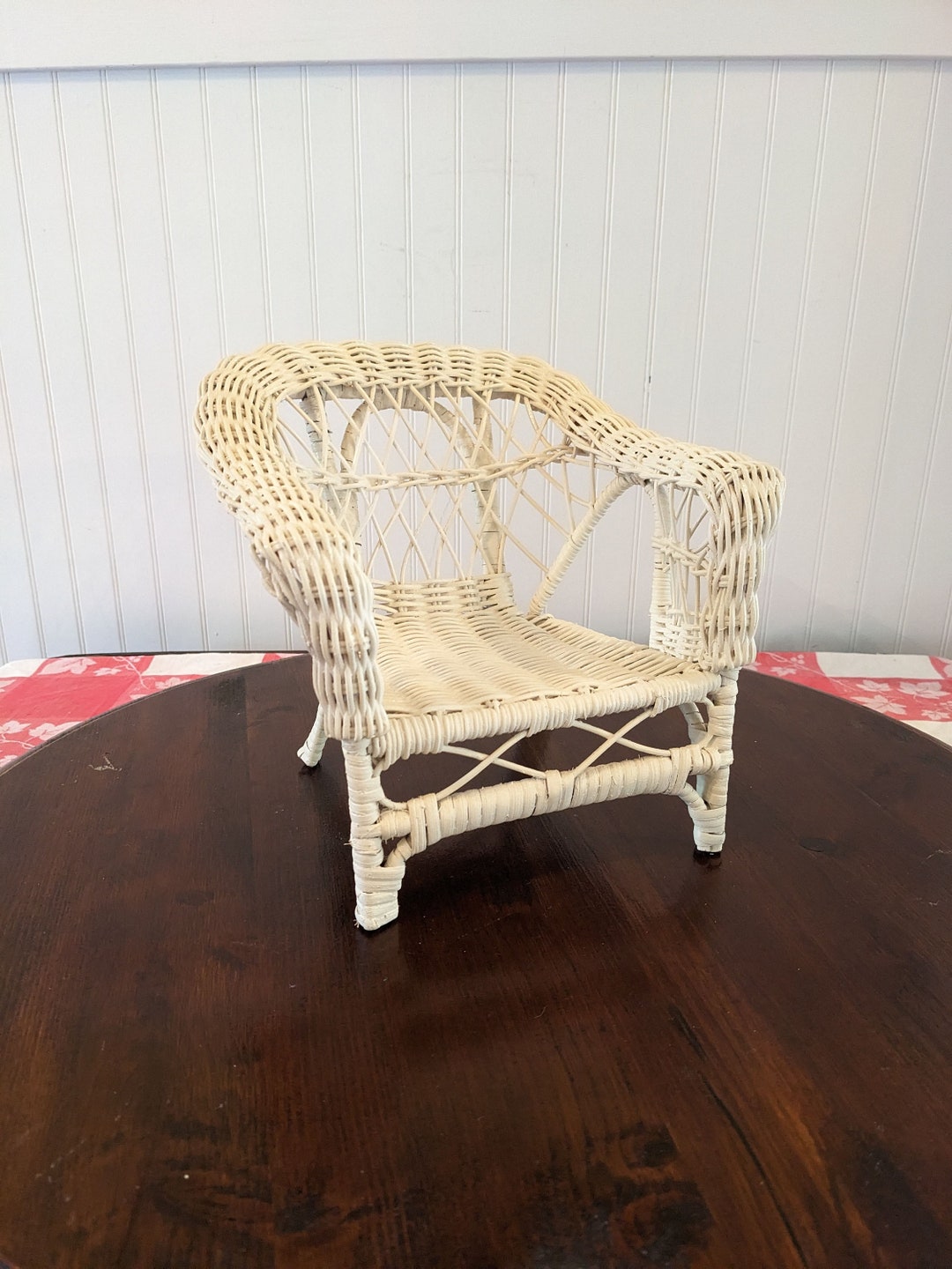 Vintage White Wicker Doll Chair Plant Stand Child's Etsy