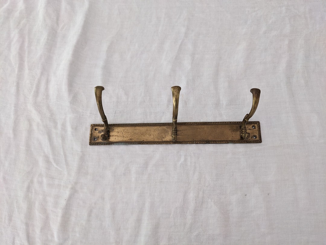Vintage Brass Coat Hook Rack 3 Hooks Patina Wall Decor Etsy