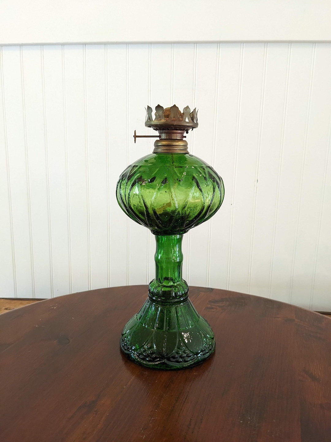 Vintage Green Glass Oil Lamp No Globe Made in Hong Kong Etsy