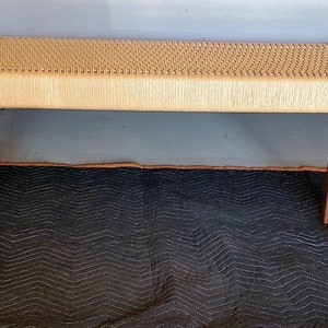 Beautiful ribbon stripped sapele wood bench, with a hand-woven danish cord seat image 2