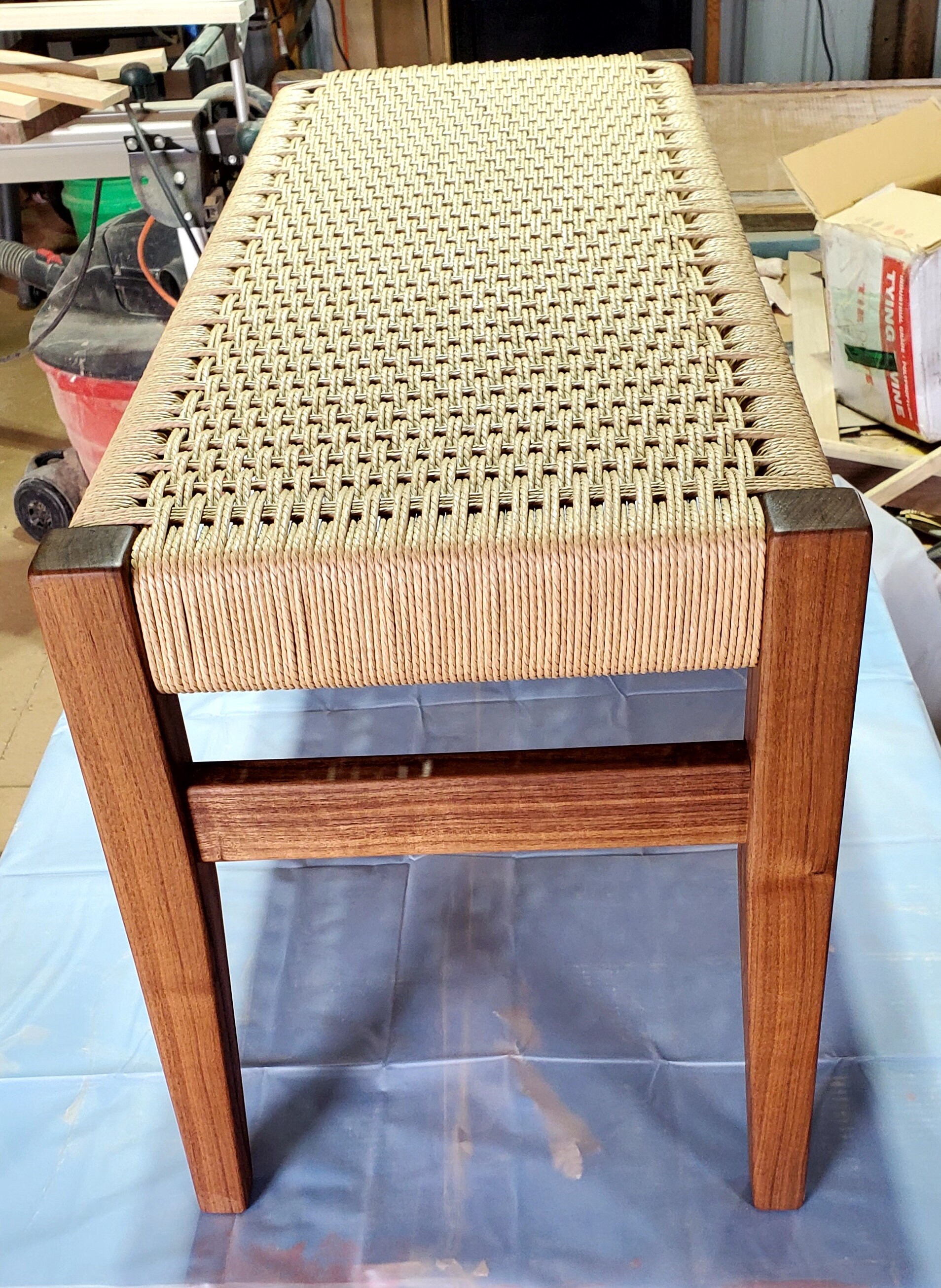 Beautiful Walnut Bench With a Hand-woven Danish Cord Seat 