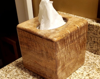 Tissue box cover that's made from Hawaiian curly mango!