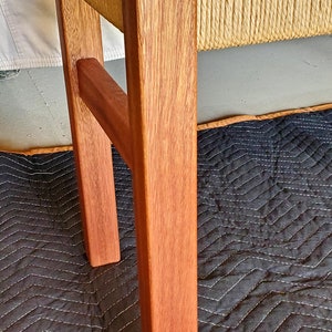 Beautiful ribbon stripped sapele wood bench, with a hand-woven danish cord seat image 3