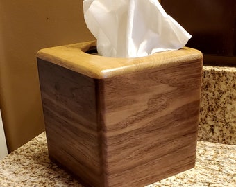 Tissue box cover that's made from walnut and white limba!