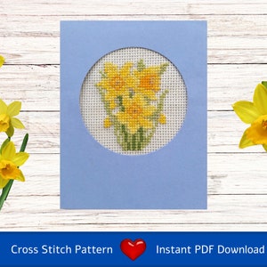 Cross Stitch Chart (PDF Download) Daffodils - good card design, whole cross stitch and backstitch