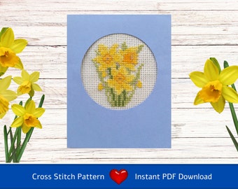 Cross Stitch Chart (PDF Download) Daffodils - good card design, whole cross stitch and backstitch