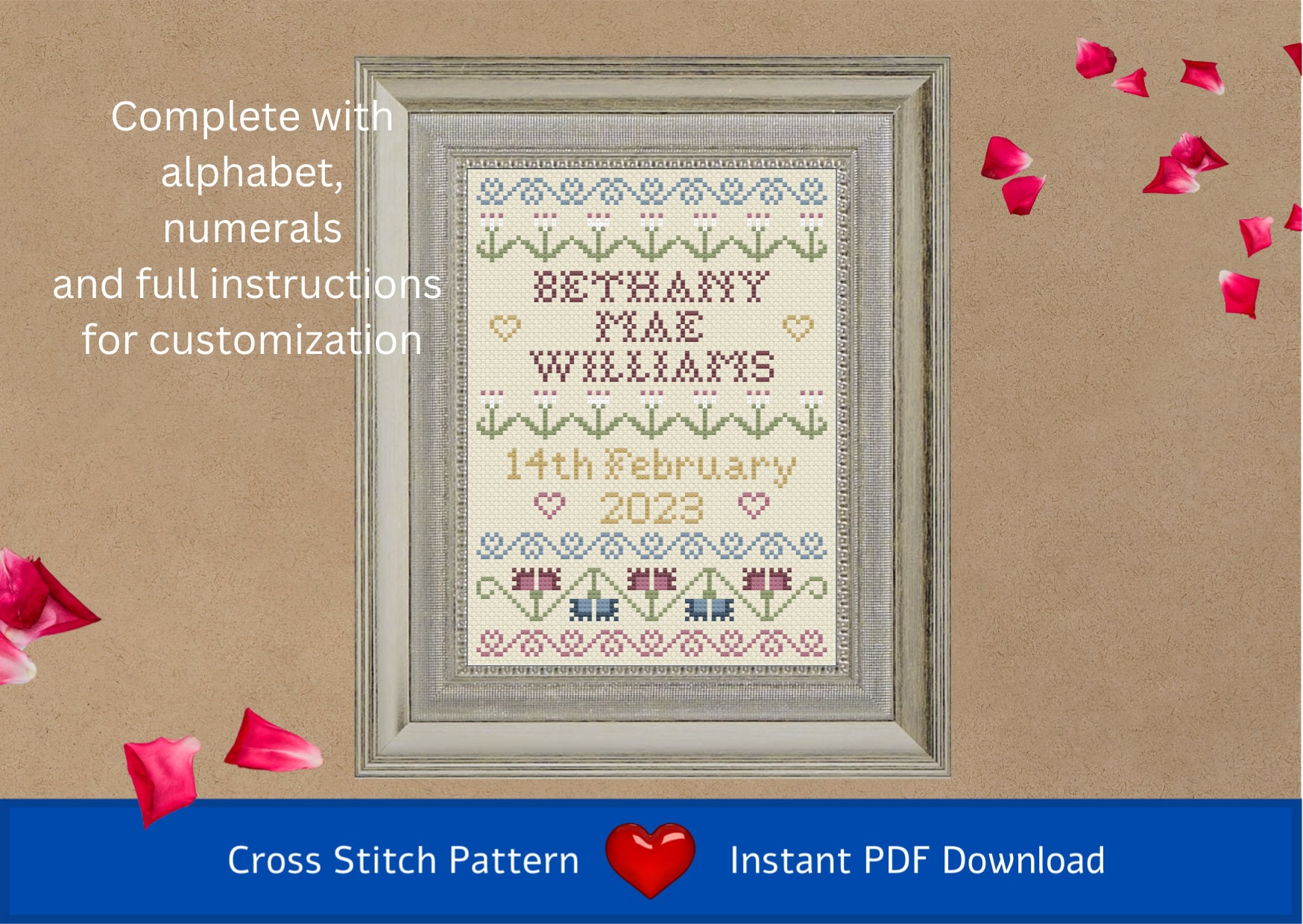 Cross Stitch Chart (PDF Instant Download) Birth Sampler - With Full ...