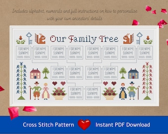 Cross Stitch Chart (PDF Download) Our Family Tree – record your ancestry in cross stitch - full instructions for personalisation