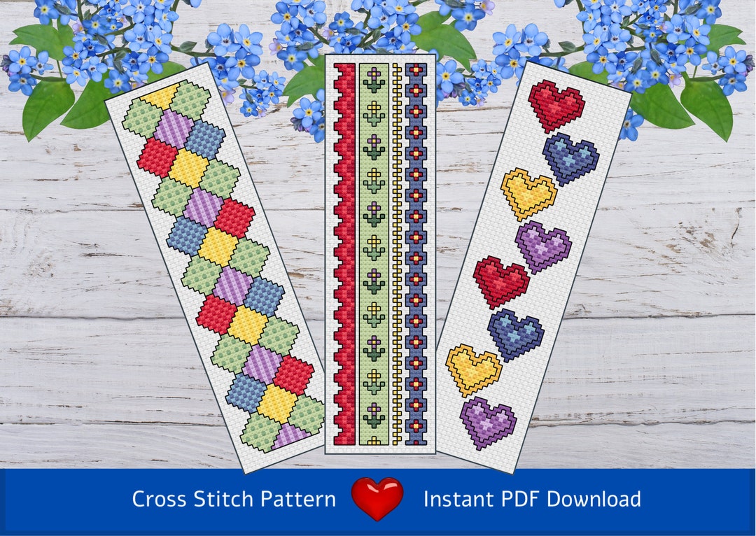 3 Cross Stitch Charts (PDF Download) Bookmarks - Pretty in Patchwork ...