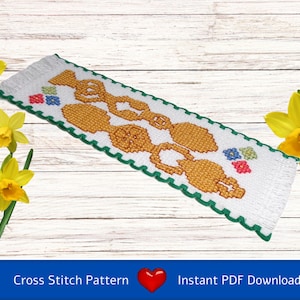 Cross Stitch Chart (PDF Download) Welsh Lovespoon Bookmark – suited to stitching on 2 inch, 16 count aida band, quick and easy