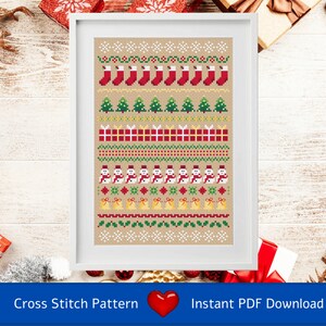 Cross Stitch Chart (PDF Instant Download) Christmas Band Sampler