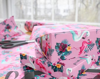 Tropical Flamingo Wrapping Paper: Fun Pink Bird & Palm Design