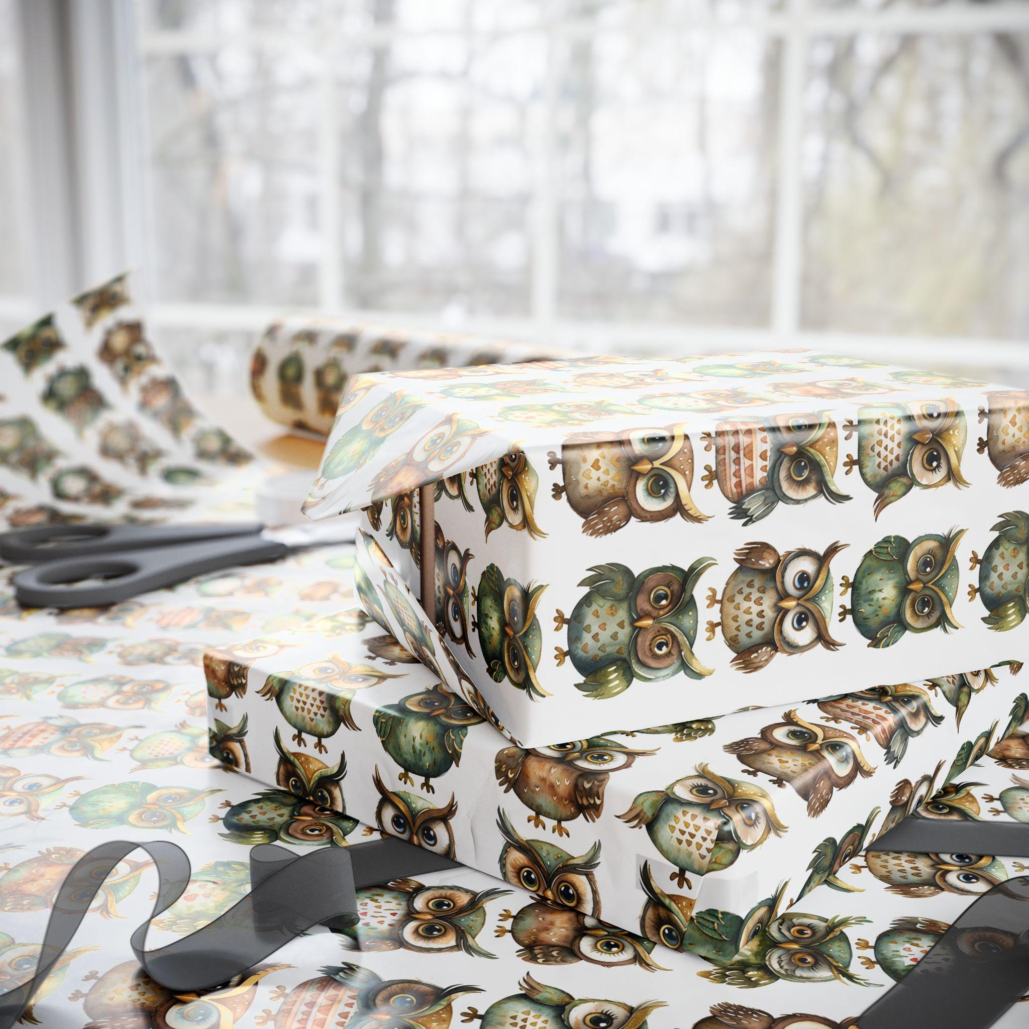Owl Theme Gift Wrapping Paper, Eco-Friendly Holiday Paper Roll