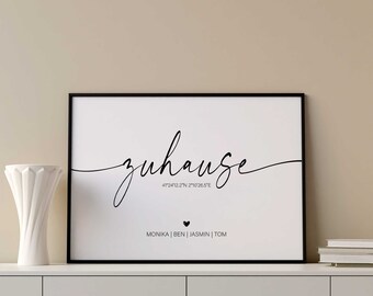 Einzugsgeschenk Haus Wohnung | Koordinaten Bild | Personalisiertes Zuhause Poster | Familien Poster