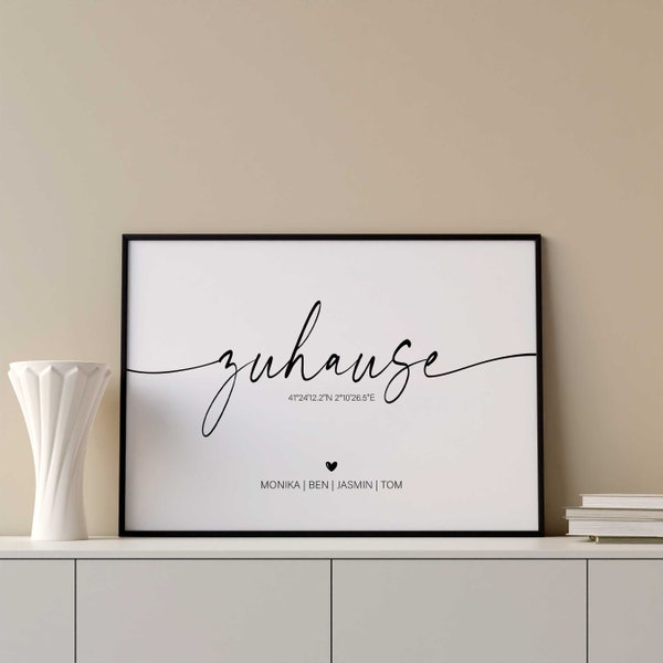 Einzugsgeschenk Haus Wohnung | Koordinaten Bild | Personalisiertes Zuhause Poster | Familien Poster