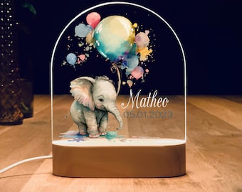 Nachtlicht Elefant, Geschenk für Neugeborenes, Nachtlicht Baby, Nachtlicht personalisiert, Lampe zur Geburt, Babygeschenk Geburt
