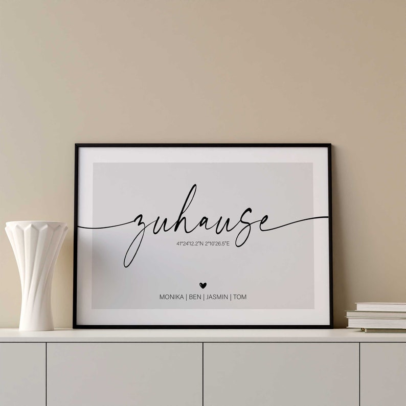 Einzugsgeschenk Haus Wohnung Koordinaten Bild Personalisiertes Zuhause Poster Familien Poster Grau