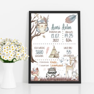 BIRTH TABLE Forest animal Friends | Date of birth poster | Birth posters | Birth announcement | Birth picture | personalized gift birth