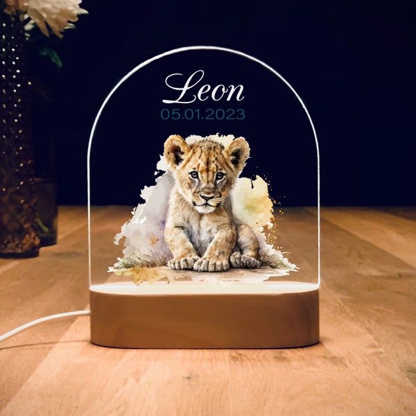 Veilleuse lion, cadeau naissance, veilleuse bébé, veilleuse personnalisée, lampe naissance, cadeau naissance bébé