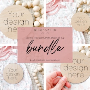 Wooden Circle Mockup, Baby Name Sign Mockup Bundle, Baby Milestone Circle Mockup set, Wooden Round Sign Template, Baby Announcement Mockup