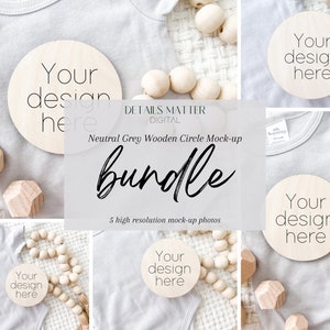 Baby Announcement Mockup, Wooden Circle Mockup, Baby Name Sign Mockup Bundle, Baby Milestone Circle Mockup set, Wooden Round Sign Template