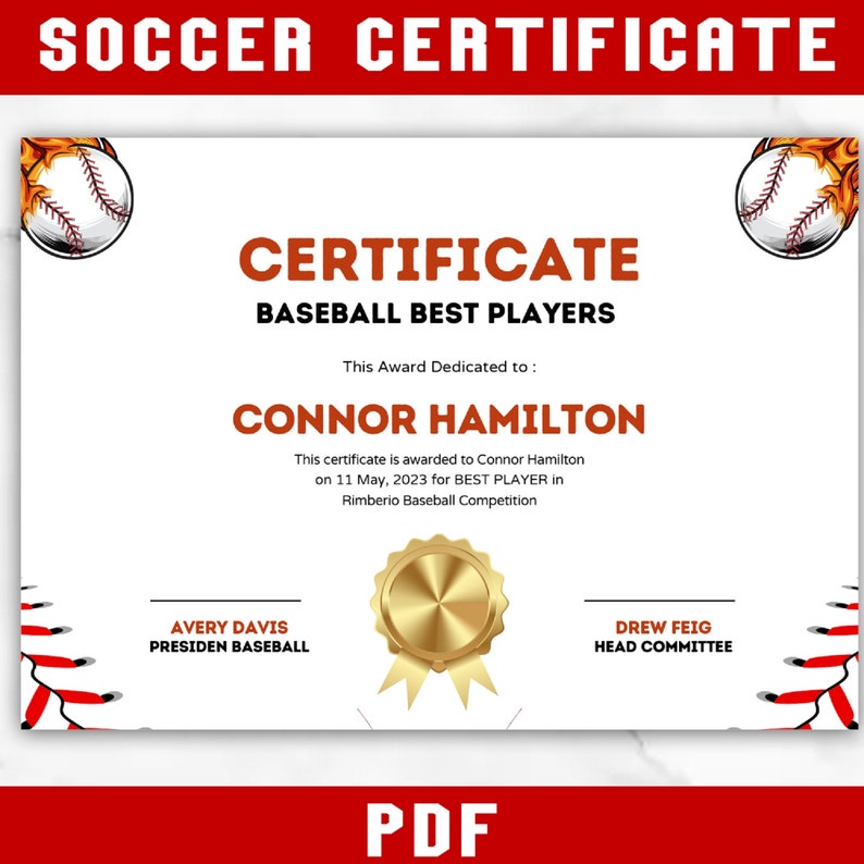 Editable Baseball Award Certificates Award Ceremony Certificates Printable Baseball Awards