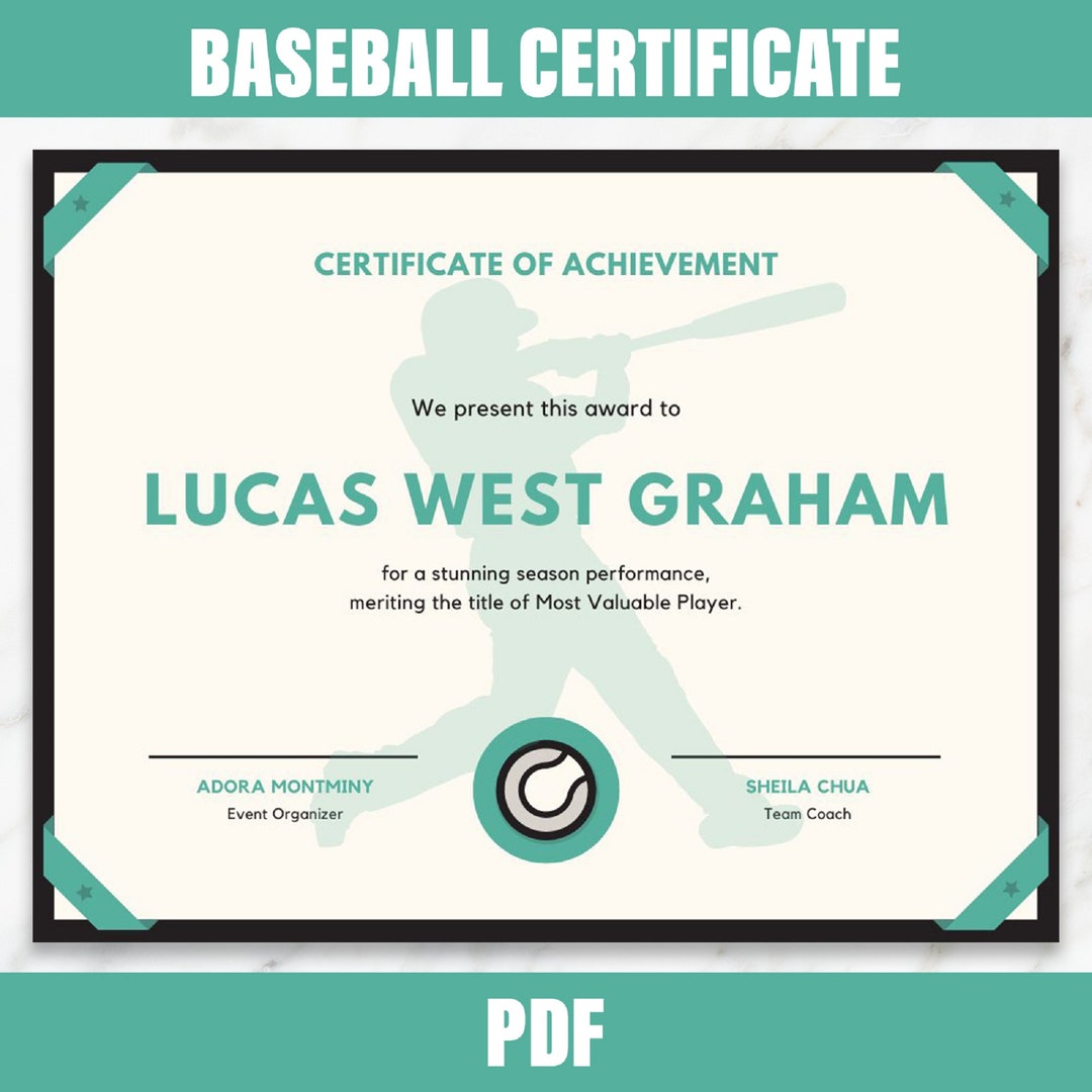 Editable Baseball Award Certificates Award Ceremony Certificates Printable Baseball Awards