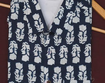 Herrenhemd Baumwolle Paisley Navy Blau Kurzarm