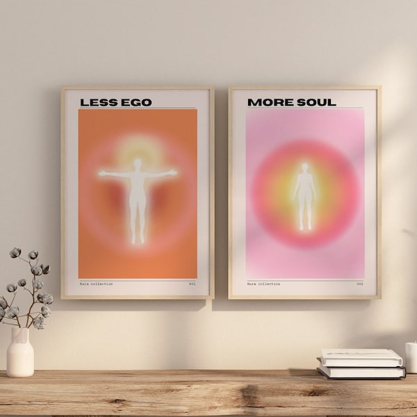 Aura Poster,Gradient Aura Print Set of 2, Less Ego More Soul,Positive Energy Affirmation