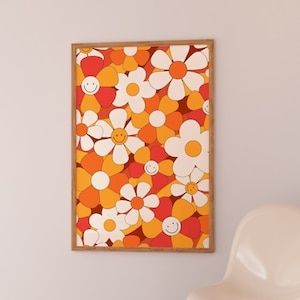Impresión floral de los años 70, arte de pared hippie, cartel de flores de los años 70, decoración de los años 70, descarga digital