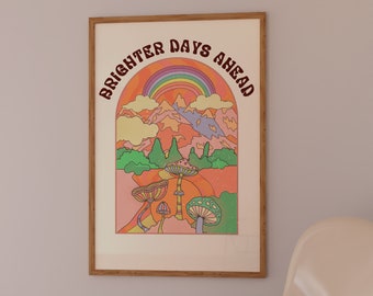 Decoração de parede anos 70, decoração retrô para casa anos 70, pôster estilo anos 70, estampa de paisagem descolada, impressão digital para download, estampa hippie