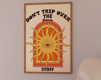 Decoração de parede retrô dos anos 70, pôster retrô do sol, estampa descolada, arte de parede com frase inspiradora, impressão digital, arte de parede inspirada nos anos 70.