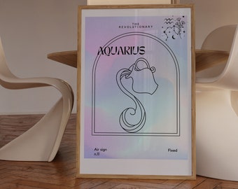 Aquarius Astrology Poster,Astrology Art Printable,Gifts For Aquarius Zodiac,Astrology Wall Decor, Aura Gradient Poster
