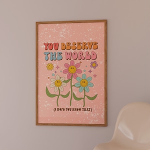 Groovy Flower Print,Positive Happy Retro Quote Wall Art,Cute Retro Digital Download