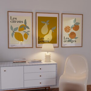 Fruit Market Print, Fruit Art Print, Kitchen Poster, Print Set of 3, Kitchen Decor
