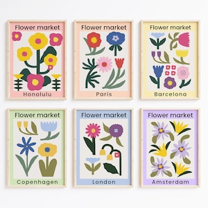 Flower Market Print Set of 6,Flower Market Poster, Gallery Wall Set,Trendy Digital Pastel Print Set,Floral Illustration