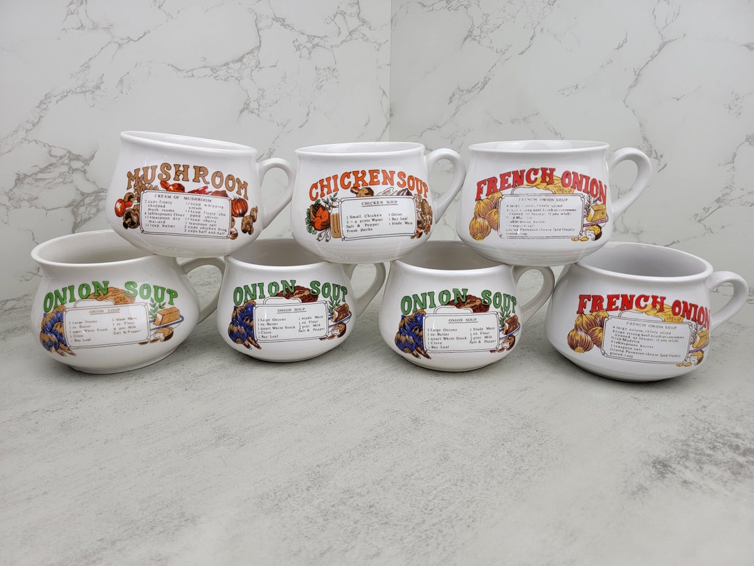 Vintage Soup Mugs With Recipes Chicken Soup Mushroom Soup Etsy