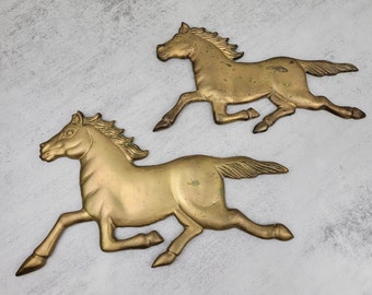 Vintage brass horse wall décor (set of two) | Vintage brass equestrian western wall décor
