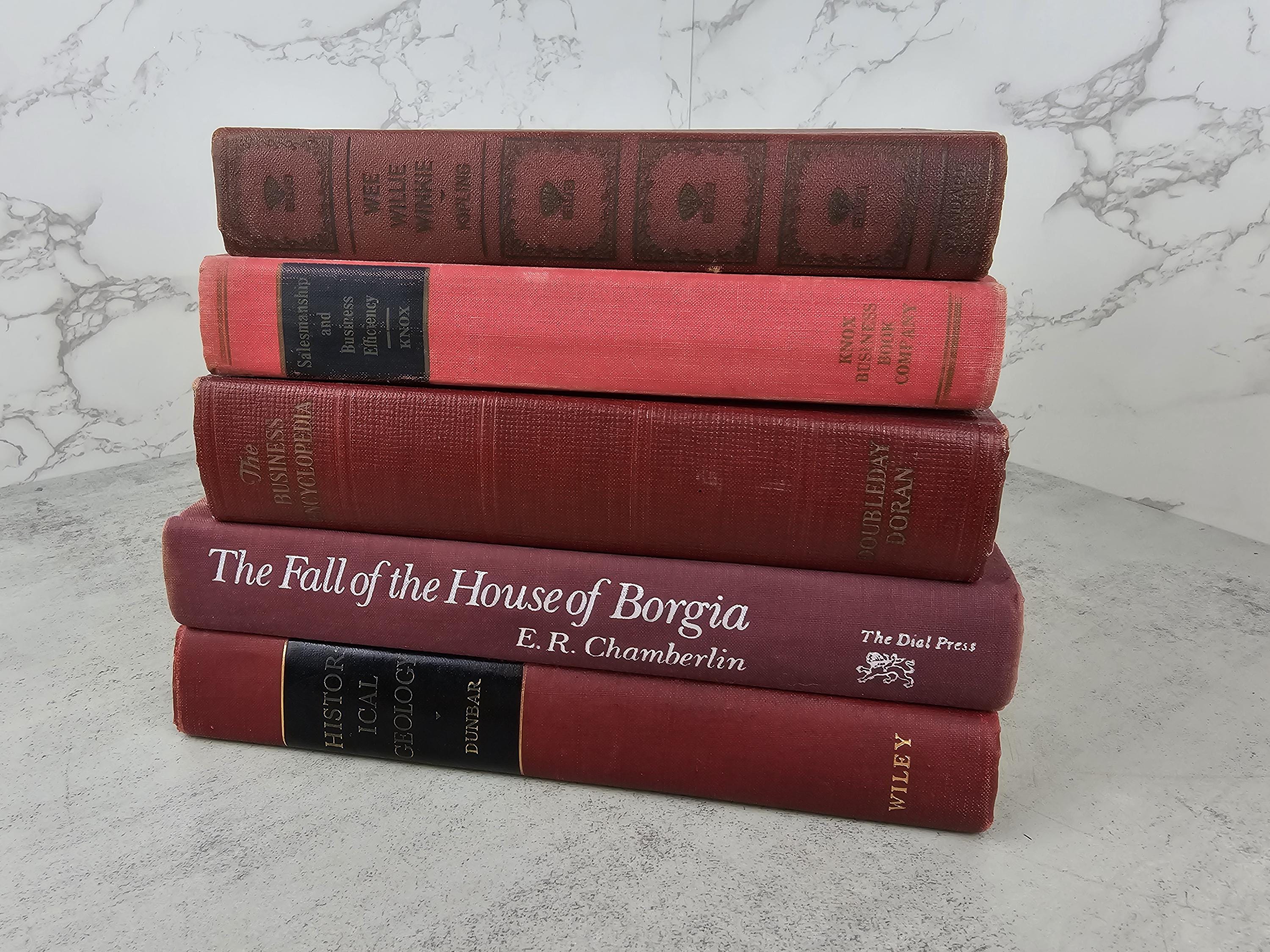Vintage Red & Burgundy Hardcover Books Set of Five