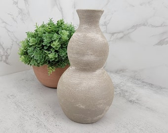 Neutral greige textured bud vase | Upcycled hand painted gray beige bud vase