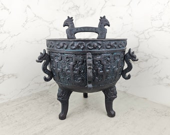 Vintage James Mont Style ice bucket | Vintage Asian dragon ice bucket with lid