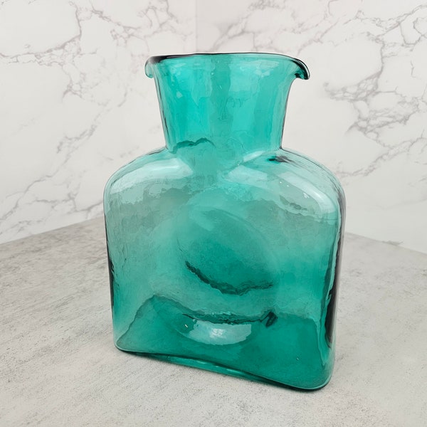 Blenko Seafoam Green Water pitcher | vintage teal glass pitcher