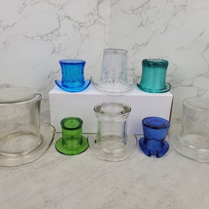 Vintage Depression Glas Hutvasen und Zahnstocher Halter | Vintage klare, blaue, türkisfarbene und grüne Glashüte