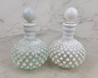 Vintage Fenton white opalescent moonstone hobnail glass perfume decanters | vintage perfume bottle
