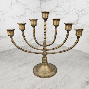 Vintage brass Hanukkah Menorah | Judaica Menorah brass candle holder with seven arms