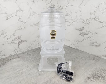 Vintage Heinz cider vinegar frosted glass display barrel dispenser with stand | New old stock vintage glass cider dispenser