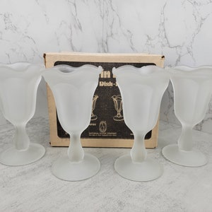 Vintage National Silver Company Satin Ice Tulip Sundae Dishes (set of four) in original box | vintage frosted ice cream sundae glasses